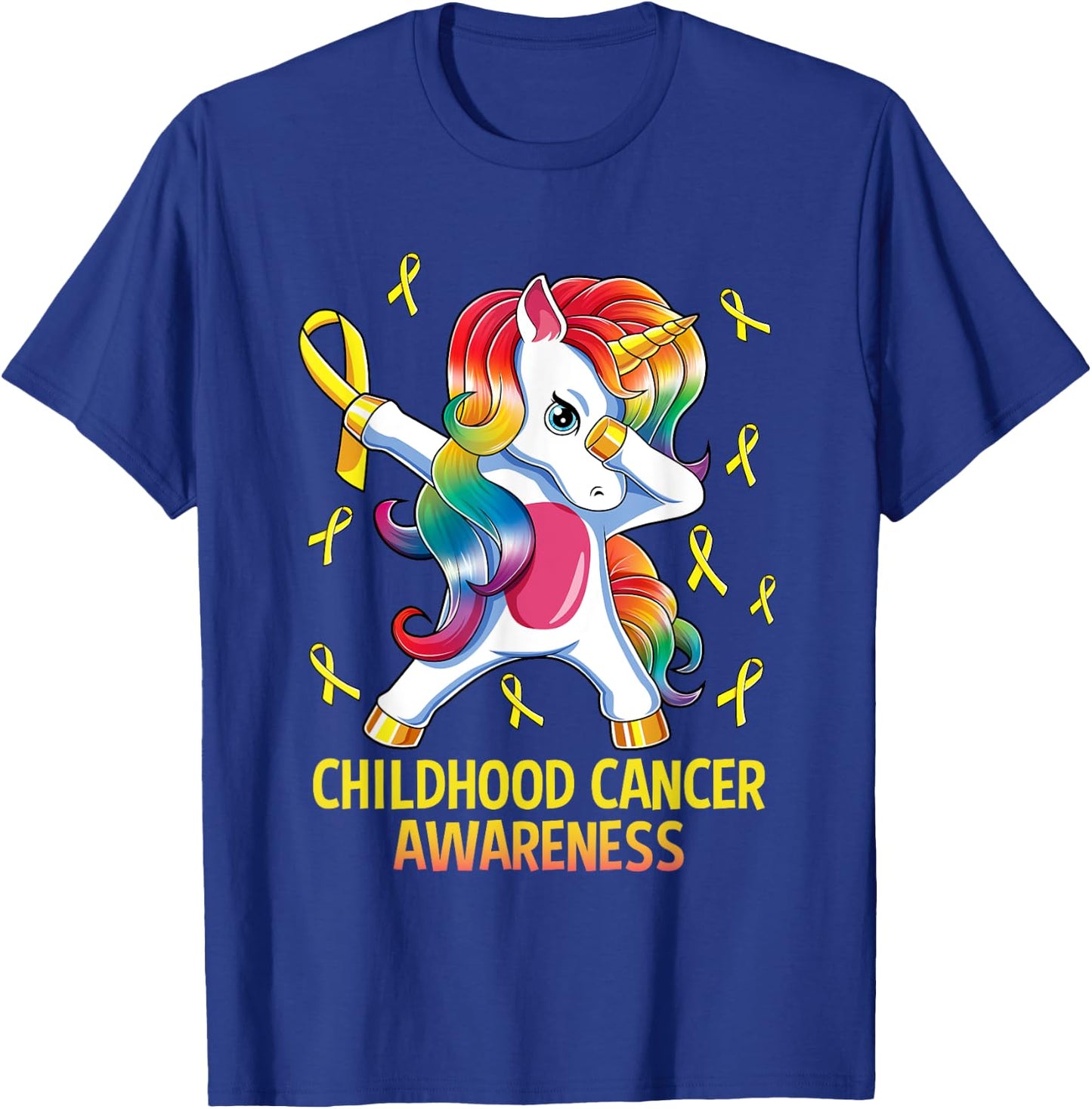 Dabbing Unicorn Childhood Cancer Awareness T-Shirt - T-Shirt | Royal