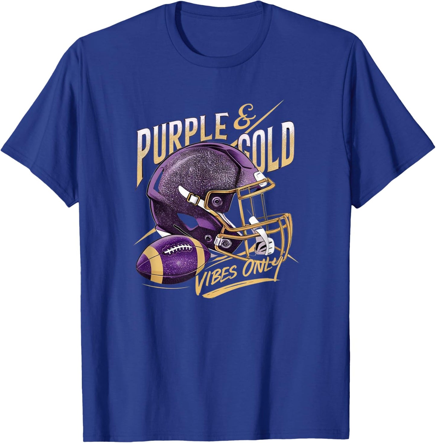 Purple & Gold Vibes Only Football Player Team Matching T-Shirt - T-Shirt | Royal