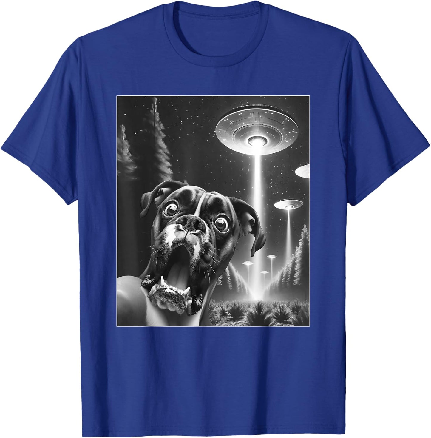 Funny Boxer Dog Alien UFO Taking a Selfie Dog Mom Dad Men Women Girls Kids T-Shirt - T-Shirt | Royal