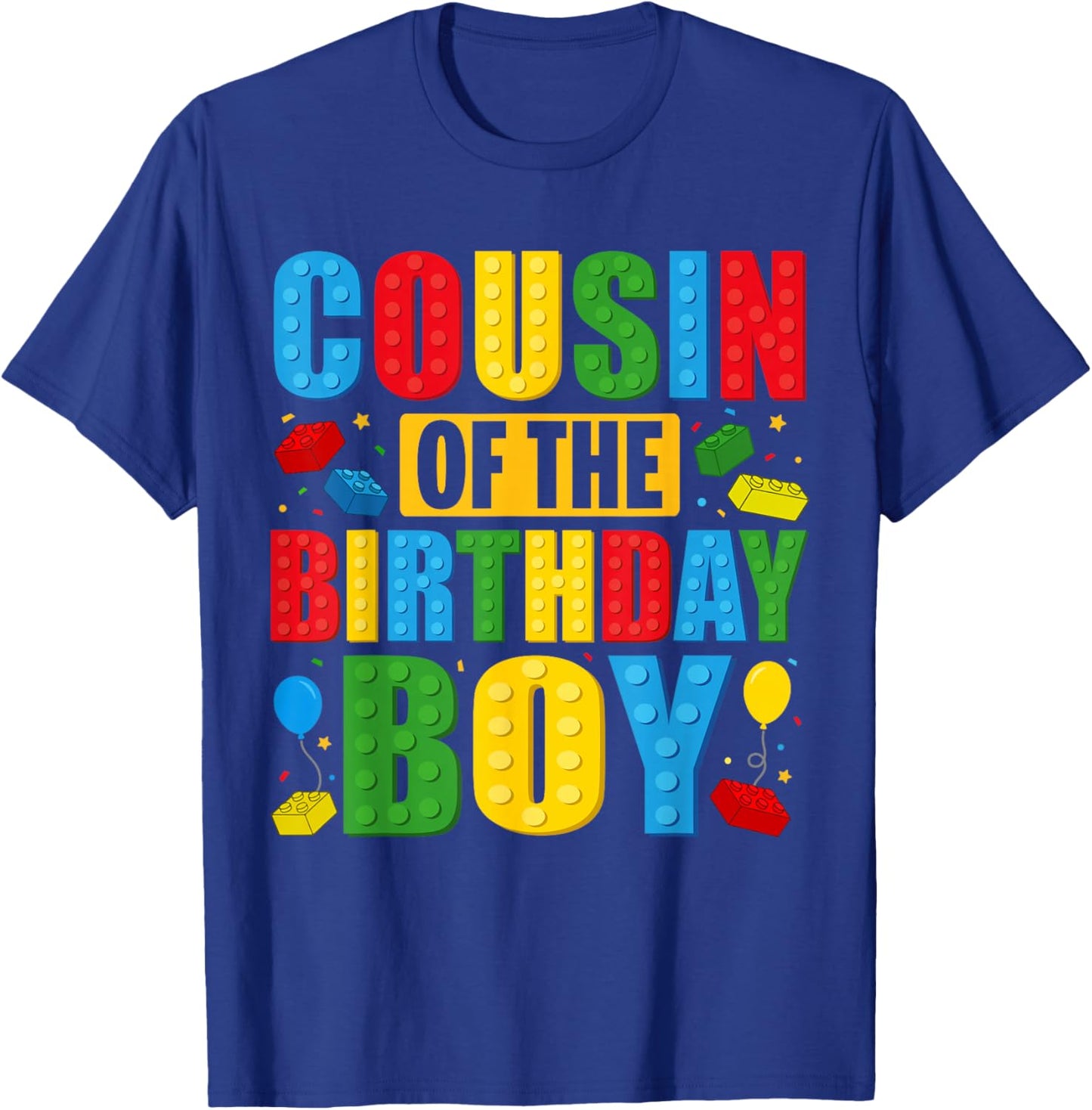 Cousin Of The Birthday Boy Building Blocks Birthday Party T-Shirt - T-Shirt | Royal