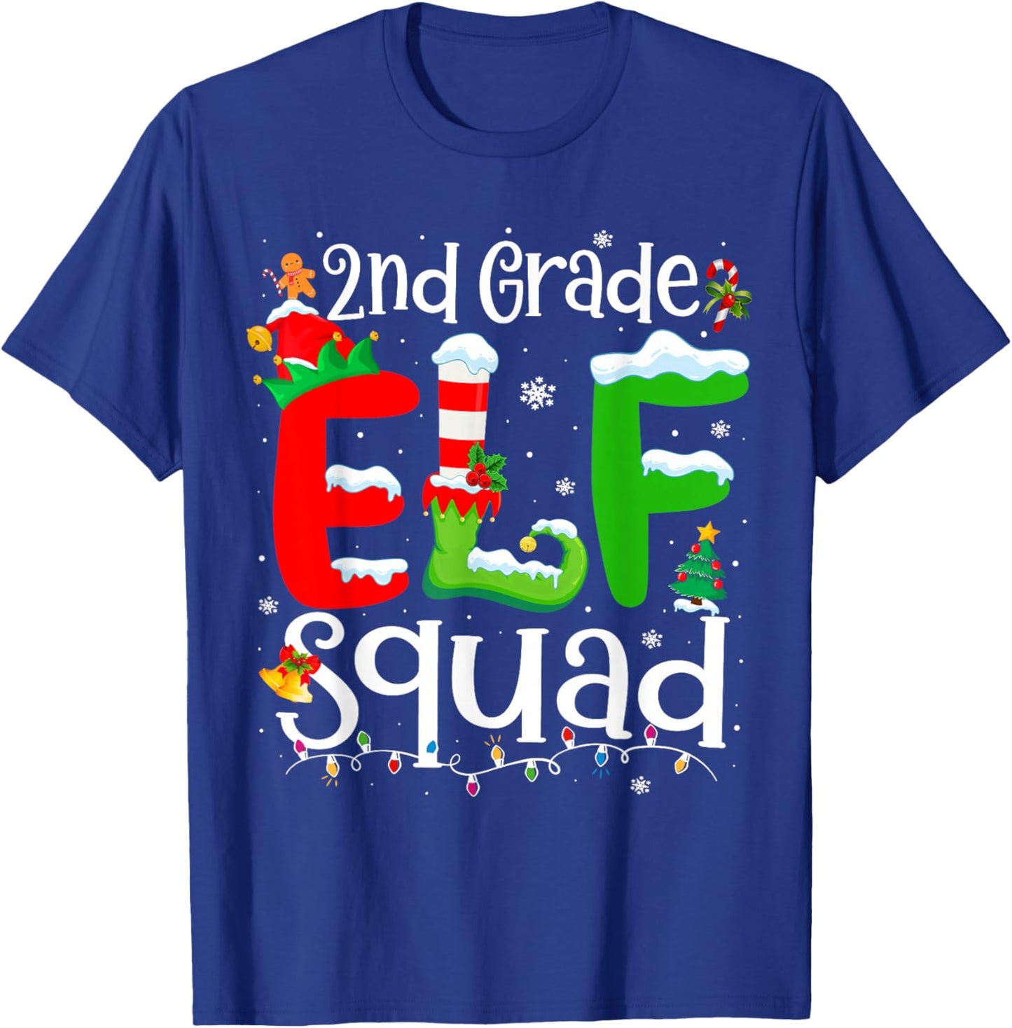 2nd Grade Elf Squad Funny Teacher Christmas Students T-Shirt - T-Shirt | Royal