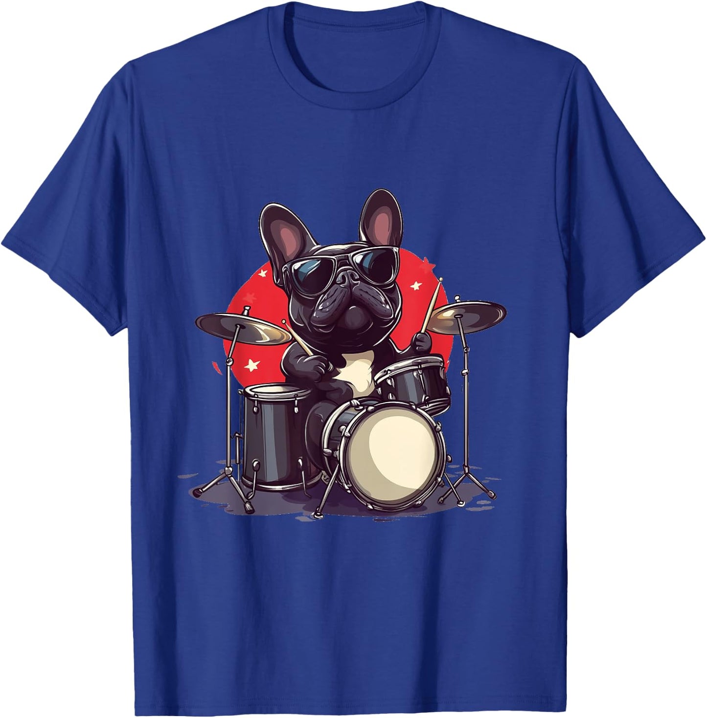 French Bulldog Playing The Drums Musician Dog Rock Band Dog T-Shirt - T-Shirt | Royal