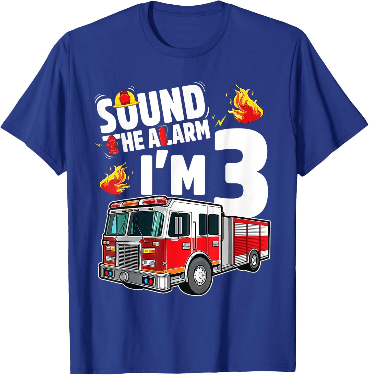 Kids Fire Truck 3rd Birthday Boy Firefighter 3 Year Old T-Shirt - T-Shirt | Royal