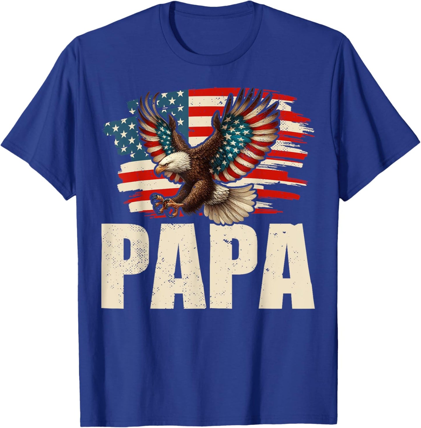 American Flag USA Patriotic Papa Bald Eagle 4th of July Dad T-Shirt - T-Shirt | Royal