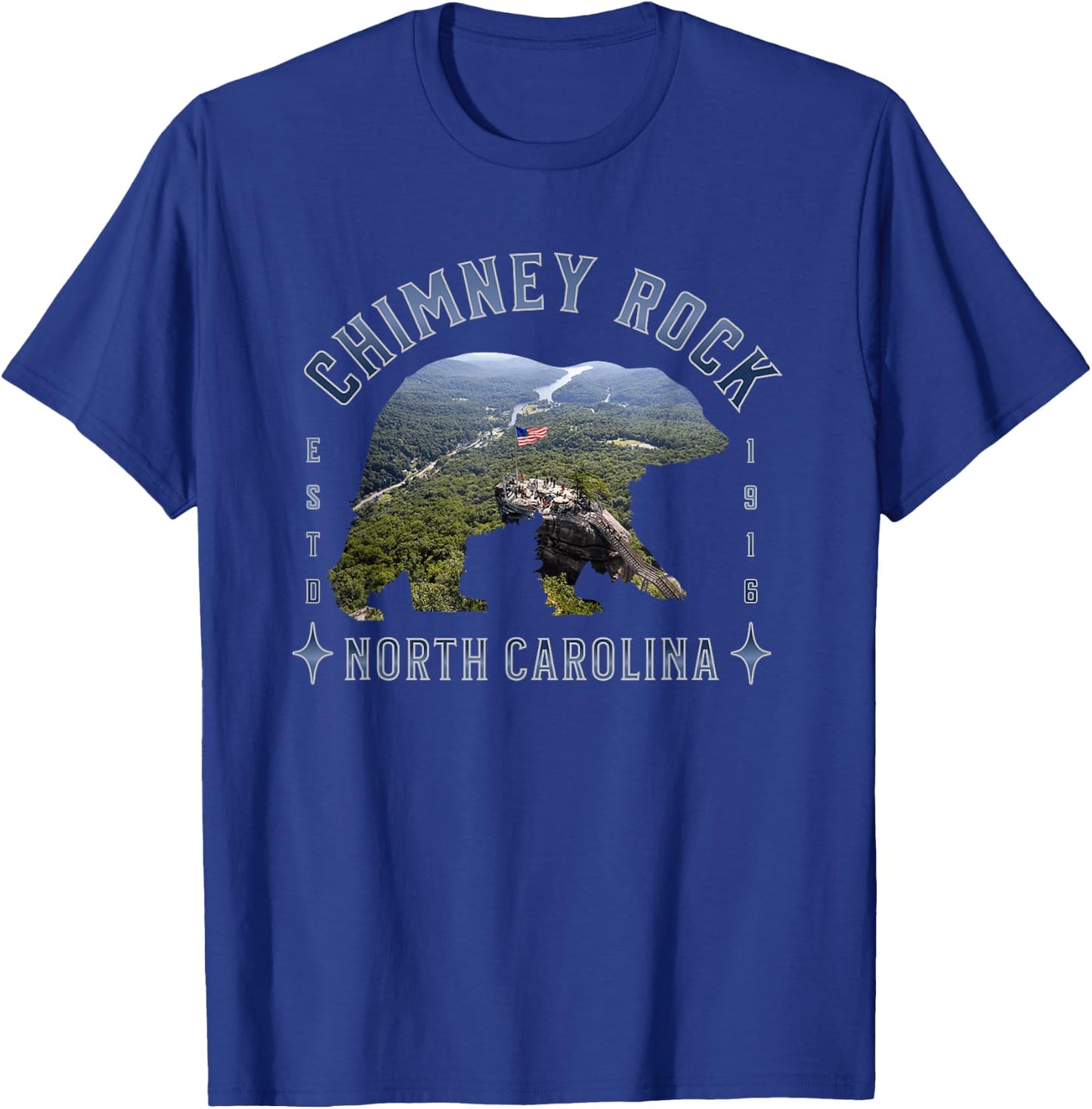 NC Black Bear Chimney Rock State Park Skyline North Carolina T-Shirt - T-Shirt | Royal