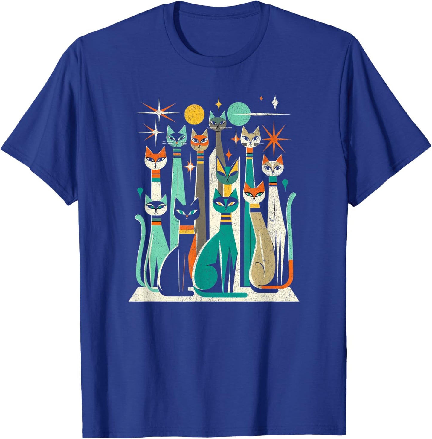 Vintage Retro Mid-Century Long Neck Cats 50s 60s Style T-Shirt - T-Shirt | Royal