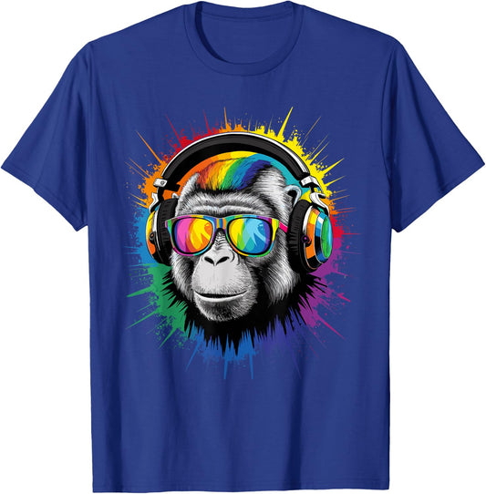Cool Pop Art Techno Rave EDM Festival Party Monkey DJ T-Shirt - T-Shirt | Royal