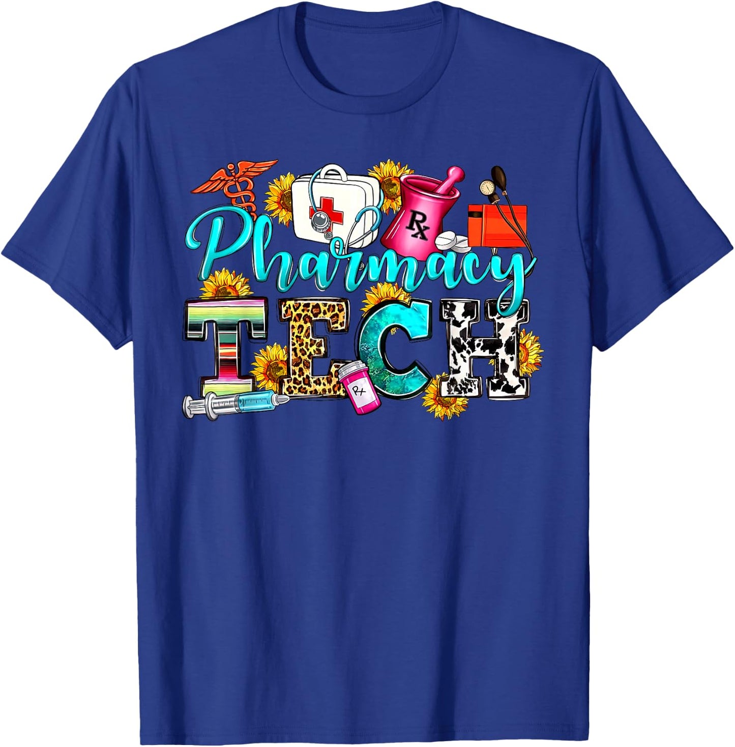 Retro Leopard Pharmacy Tech Pharmacist Certified Pharm Tech T-Shirt - T-Shirt | Royal