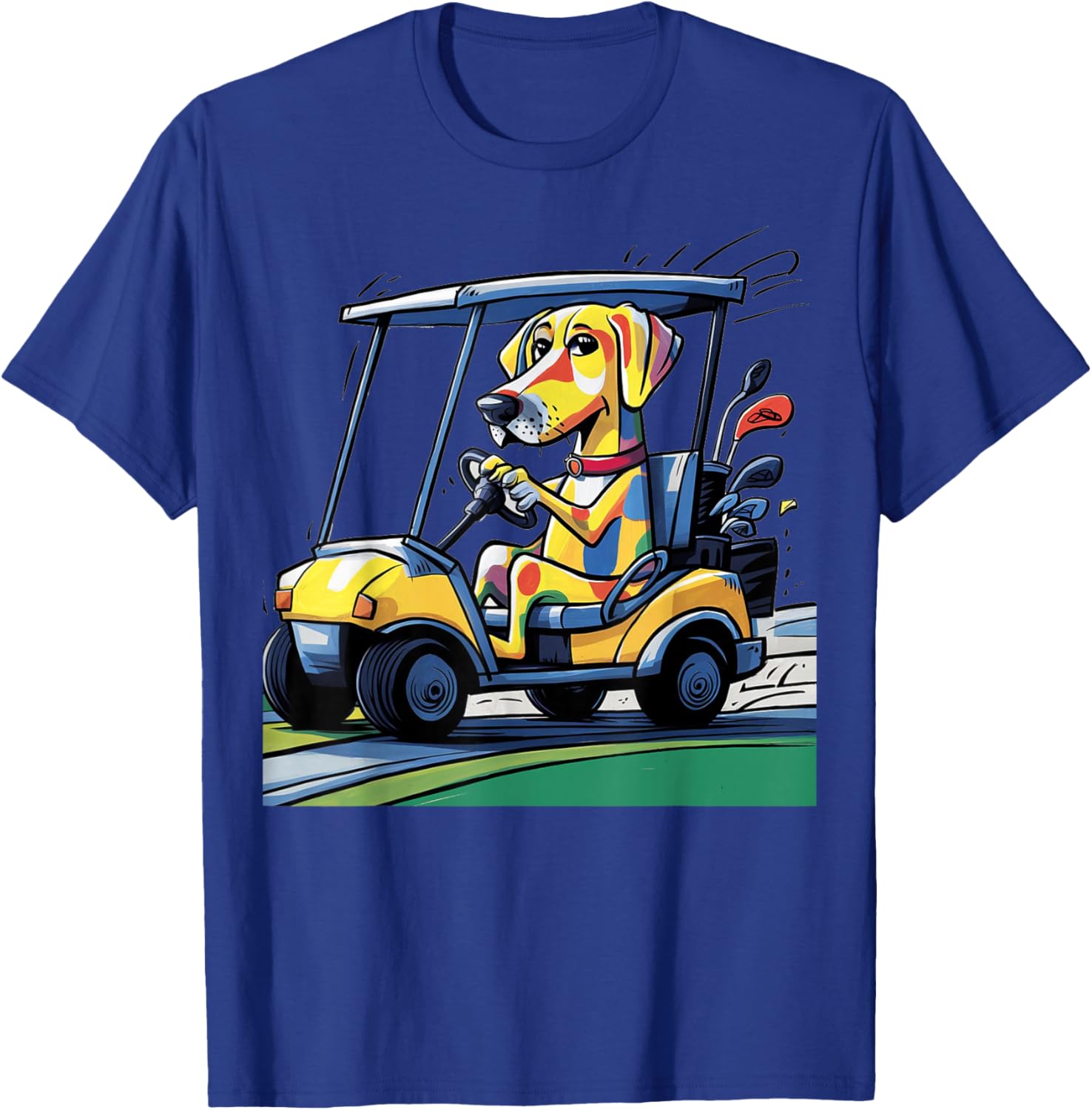 Smileteessports Funny Yellow Lab Dog Driving Golf Cart Women Girls Kids T-Shirt - T-Shirt | Royal