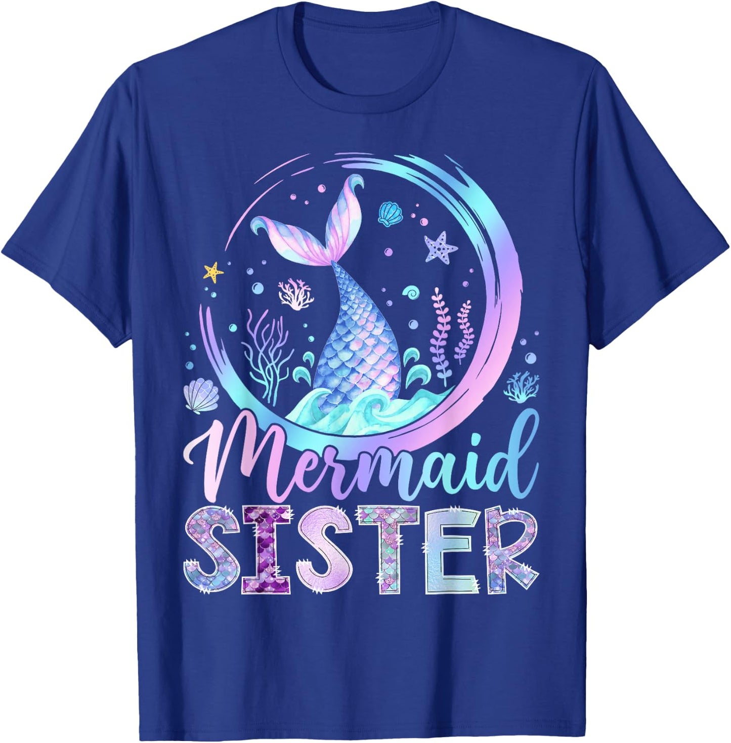 Mermaid Sister Funny Birthday Girl Party Family Matching T-Shirt - T-Shirt | Royal