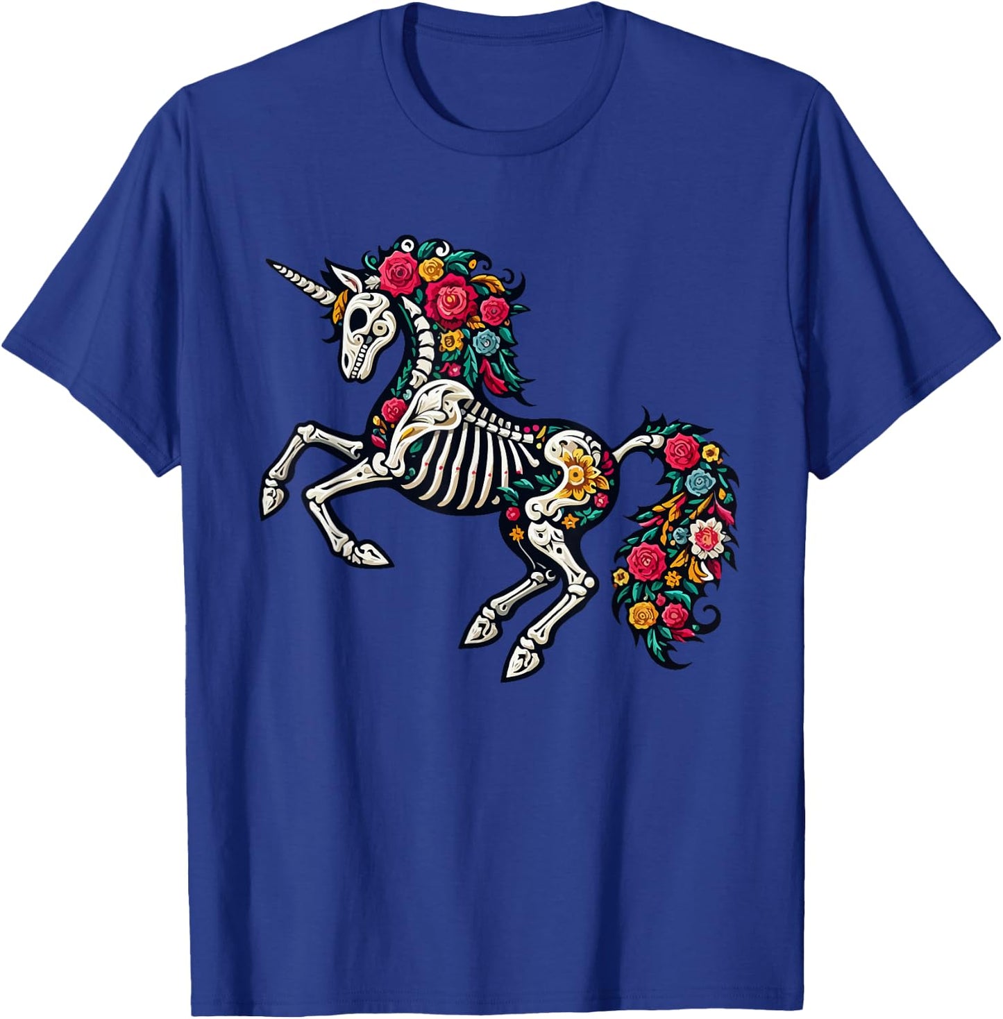 Floral Skeleton Unicorn Mexican Dia De Los Muertos Halloween T-Shirt - T-Shirt | Royal