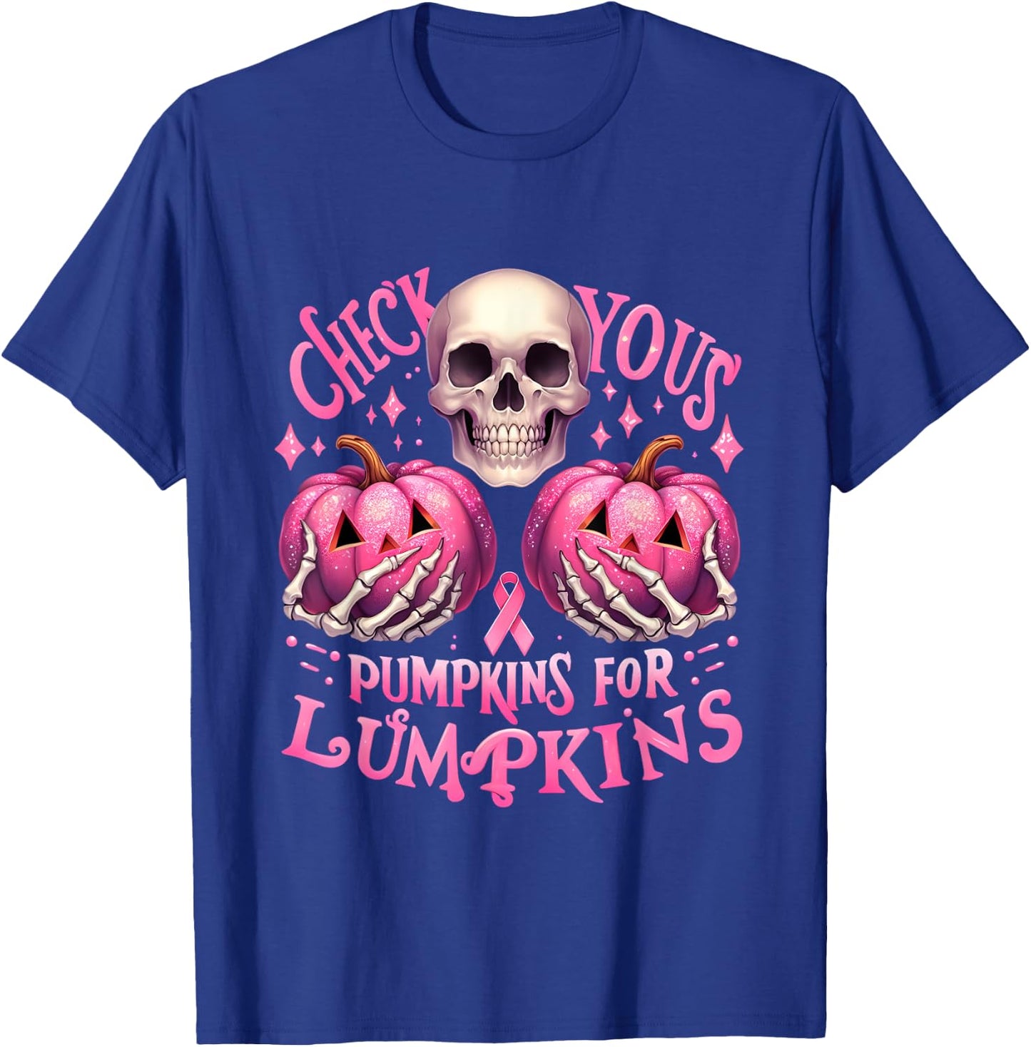 Check Your Pumpkins For Lumpkins Halloween Breast Cancer T-Shirt - T-Shirt | Royal