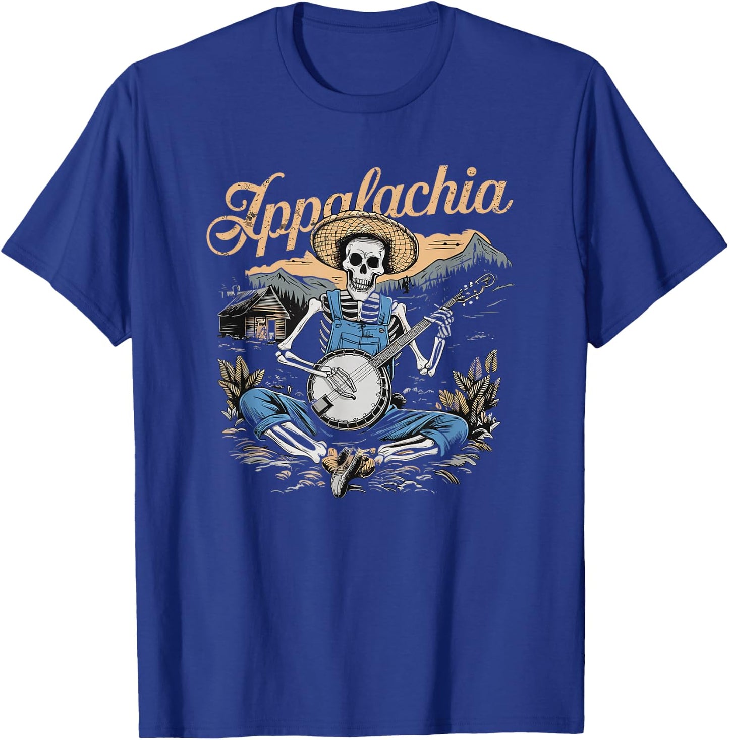 Bluegrass Banjo Skeleton, Appalachia, Bluegrass Music T-Shirt - T-Shirt | Royal