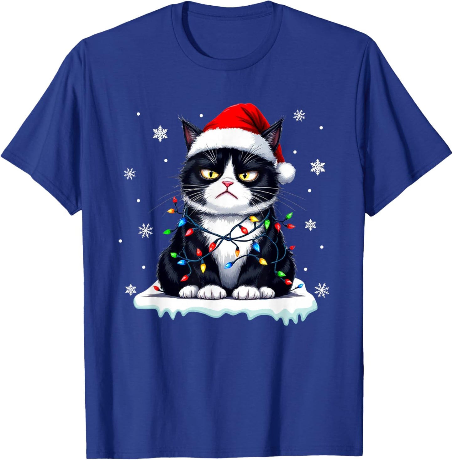 Christmas Pajamas Men Women Boys Girls Funny Cat T-Shirt - T-Shirt | Royal