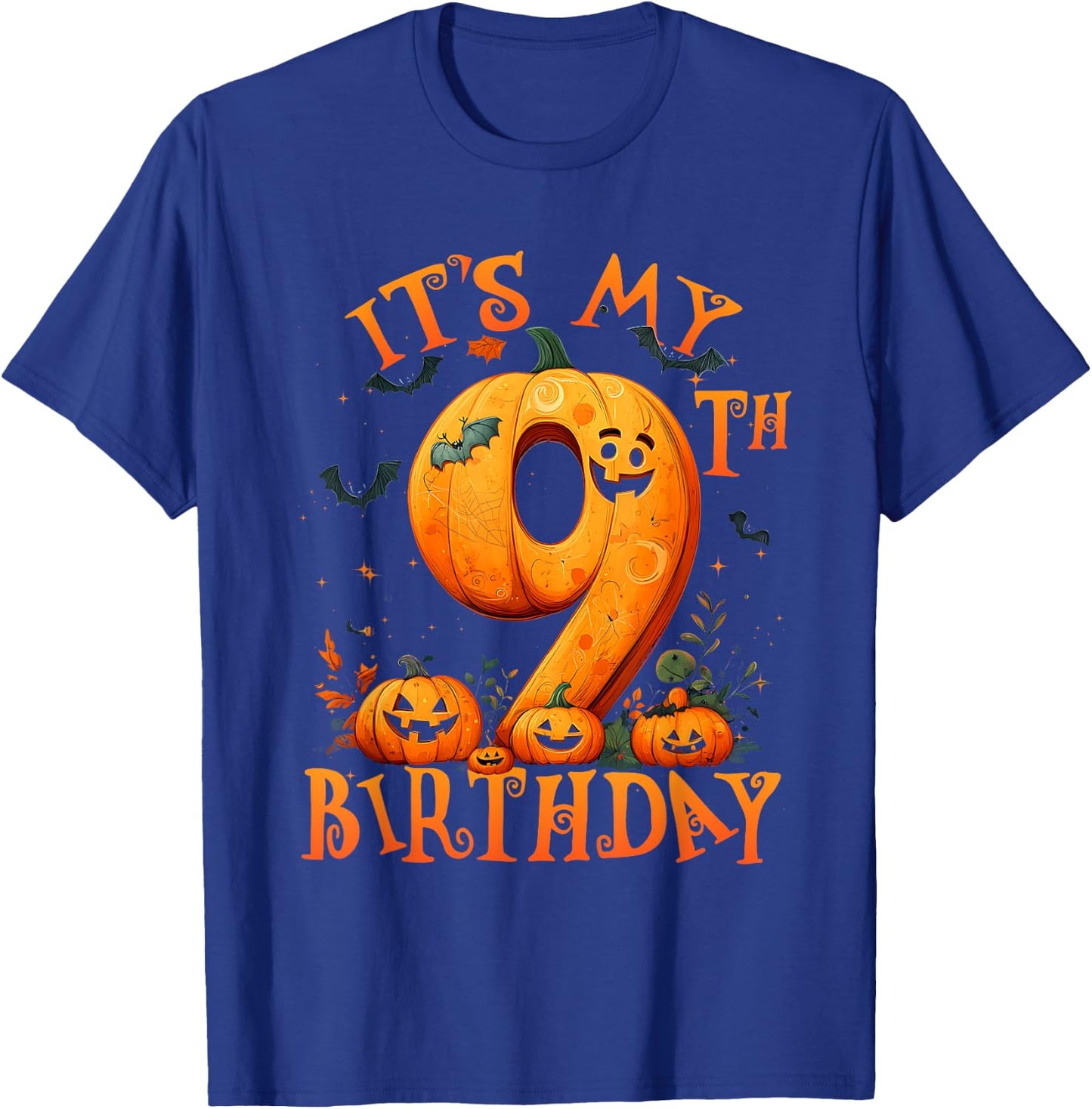 Boo It's My 9th Birthday Halloween Pumpkin 9 Years Old T-Shirt - T-Shirt | Royal