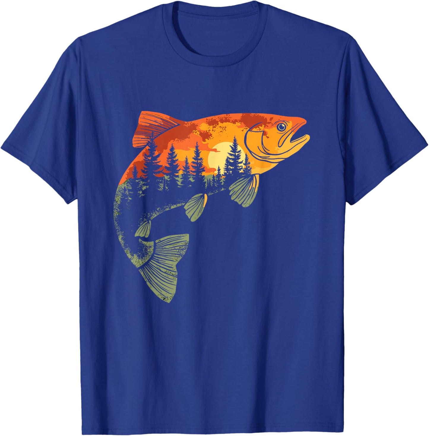 Fishing, Trout, Fly Fishing, Angler Fisherman, Nature Forest T-Shirt - T-Shirt | Royal
