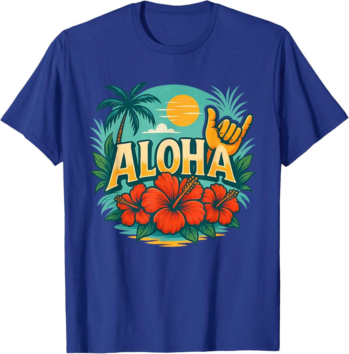 Cute Aloha Hawaiian Summer Vacation Hibiscus Shaka Girl Kids T-Shirt - T-Shirt | Royal