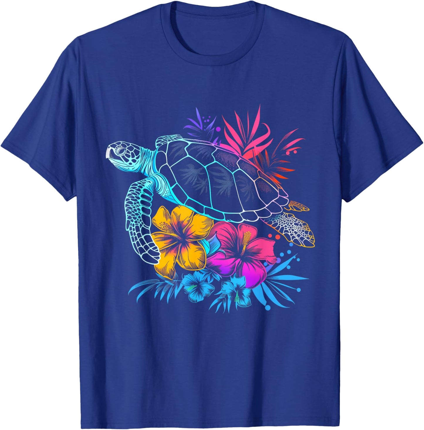 Sea Turtle Hawaiian Flowers Hawaii Diver T-Shirt - T-Shirt | Royal