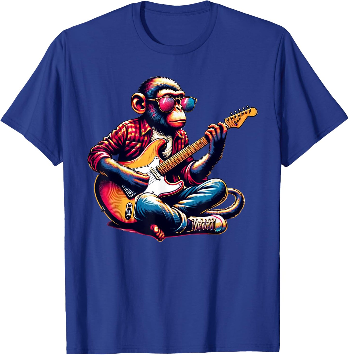 Monkey Wearing Sunglasses Playing Guitar Musician Music T-Shirt - T-Shirt | Royal