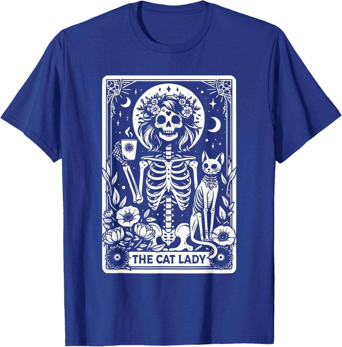 The Cat Lady Tarot Cards Skeleton Coffee Cat Tarot Card T-Shirt - T-Shirt | Royal