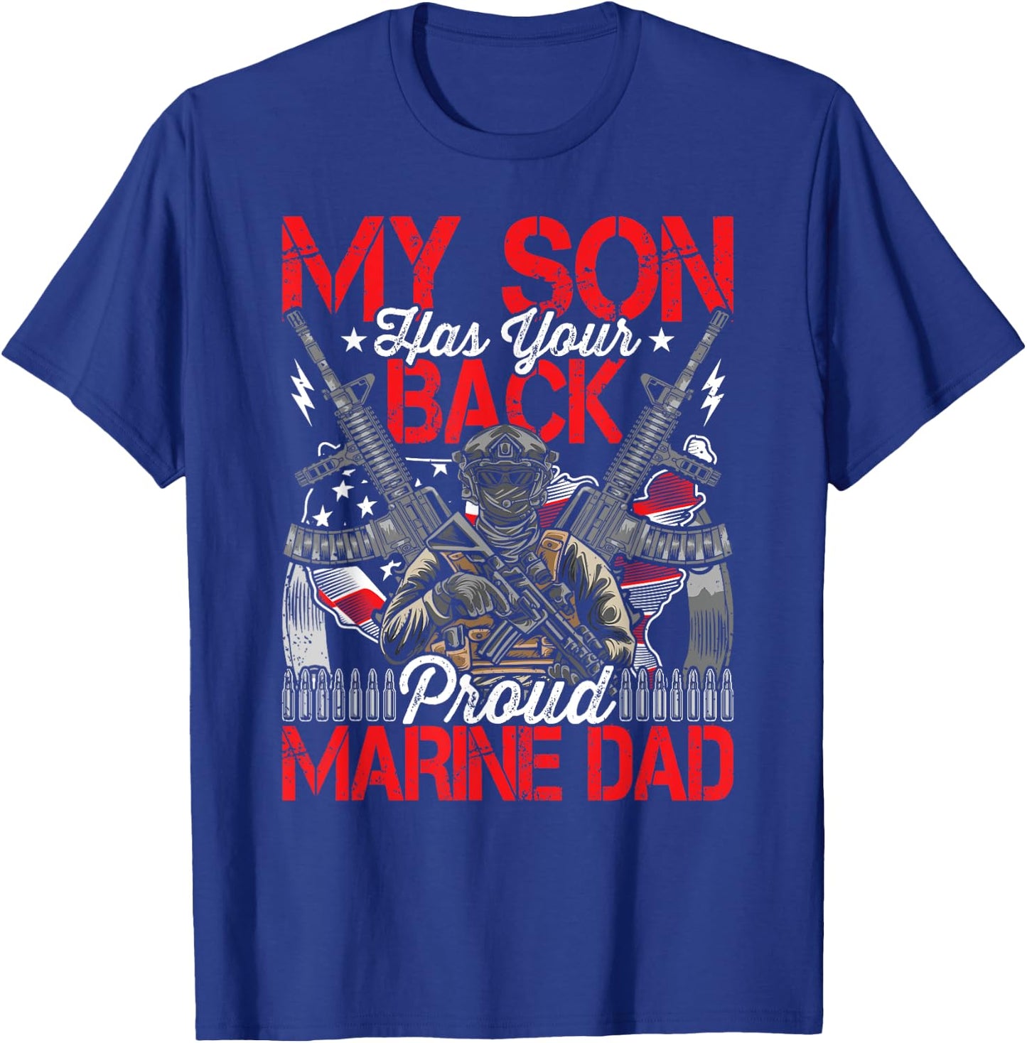 He Has Your Back - Marine - Dad Camouflage T-Shirt - T-Shirt | Royal