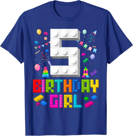 5th Birthday Girl Master Builder 5 Years Old Building Block T-Shirt - T-Shirt | Royal