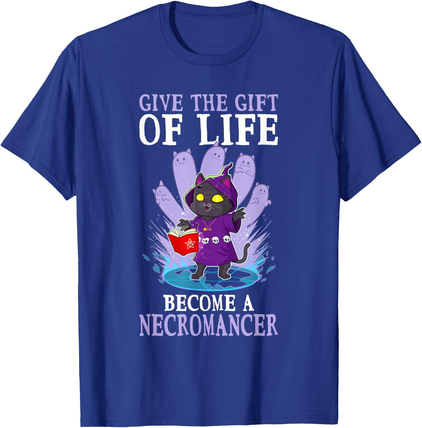 Funny D20 Cat Give The Gift Of Life Necromancer Nerdy Gamer T-Shirt - T-Shirt | Royal