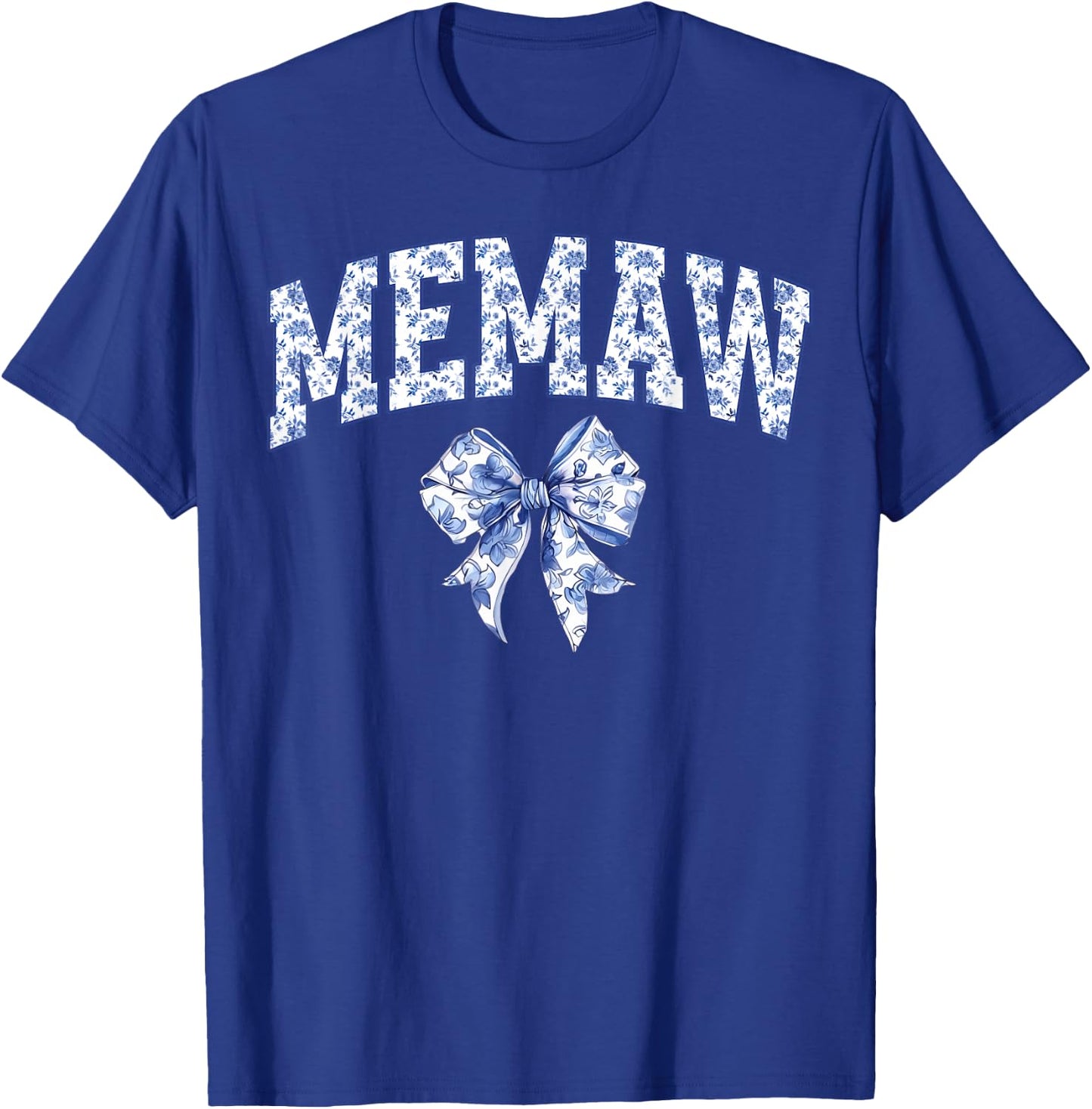 Memaw Coquette Toile Blue Bow Floral Family Matching T-Shirt - T-Shirt | Royal