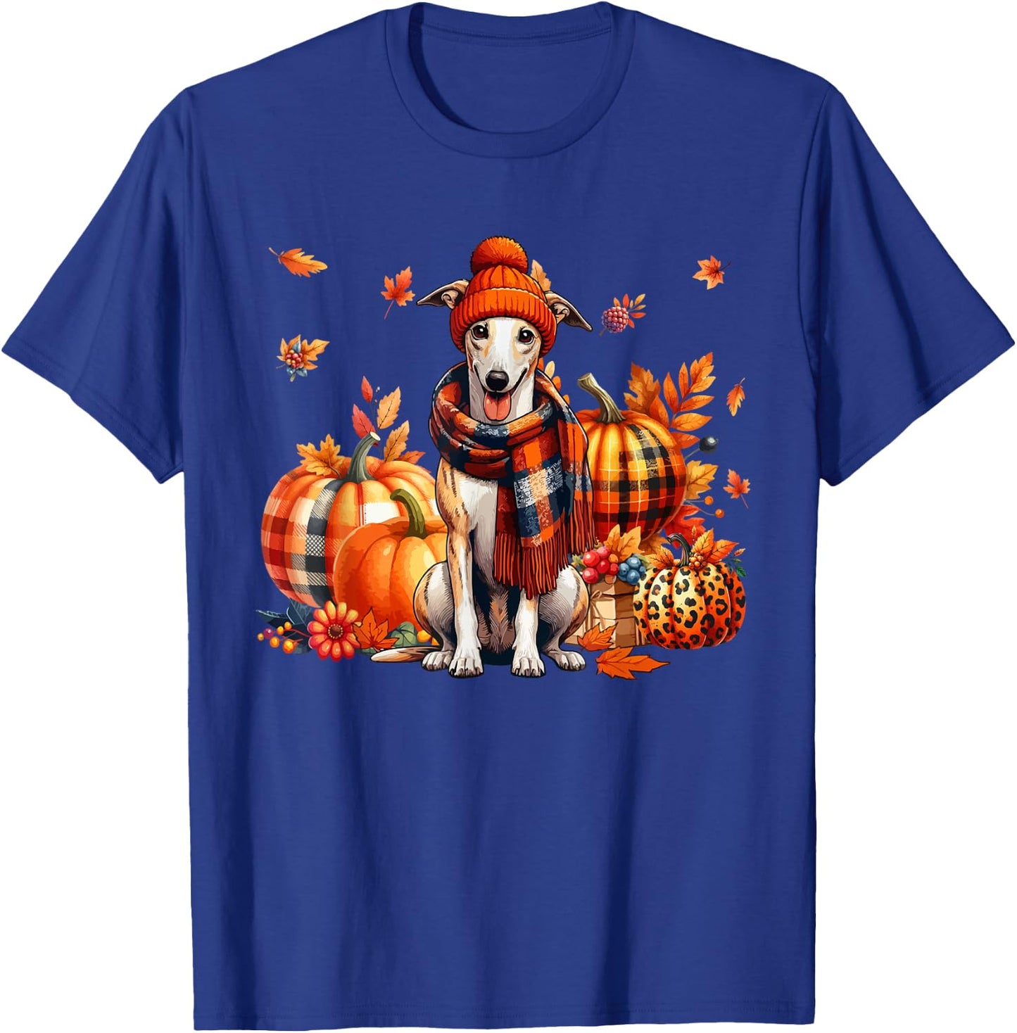 Whippet Thanksgiving Leopard Pumpkins Fall Leaves Lover T-Shirt - T-Shirt | Royal