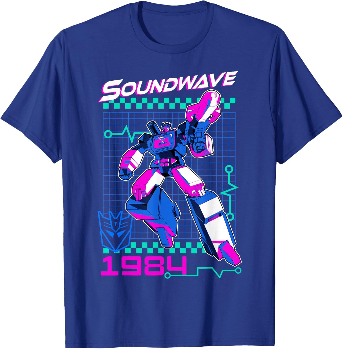 Transformers Soundwave 1984 Retro Grid Logo -Adults - Black - Small T-Shirt - T-Shirt | Royal