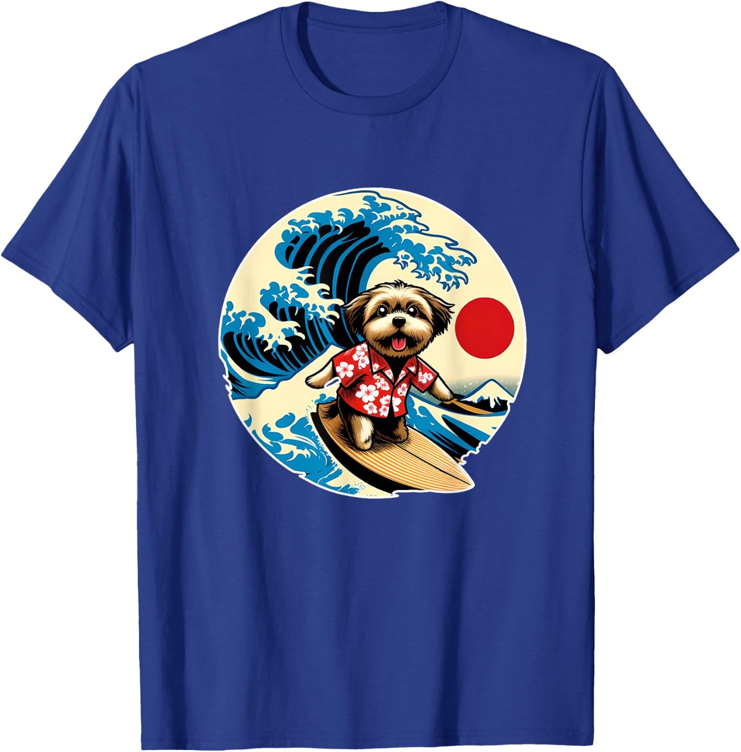 Great Wave Kanagawa Morkie dog Surfing Women Kids T-Shirt - T-Shirt | Royal