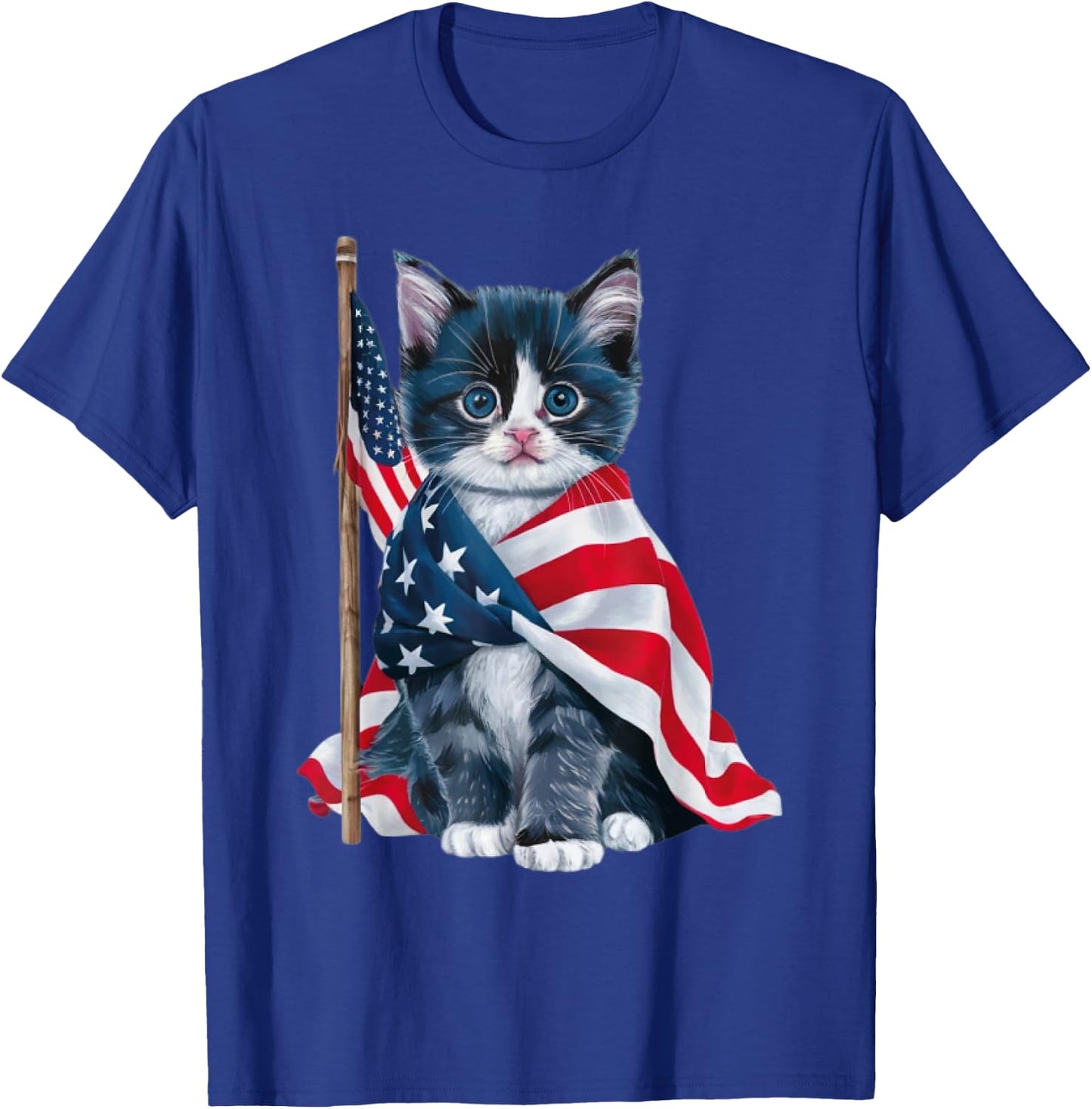 Patriotic Black Cat Shirt 4th of July Women Men Kids T-Shirt - T-Shirt | Royal