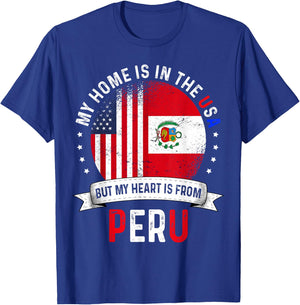 Peruvian American Patriot Heart is from Peru Flag T-Shirt - T-Shirt | Royal