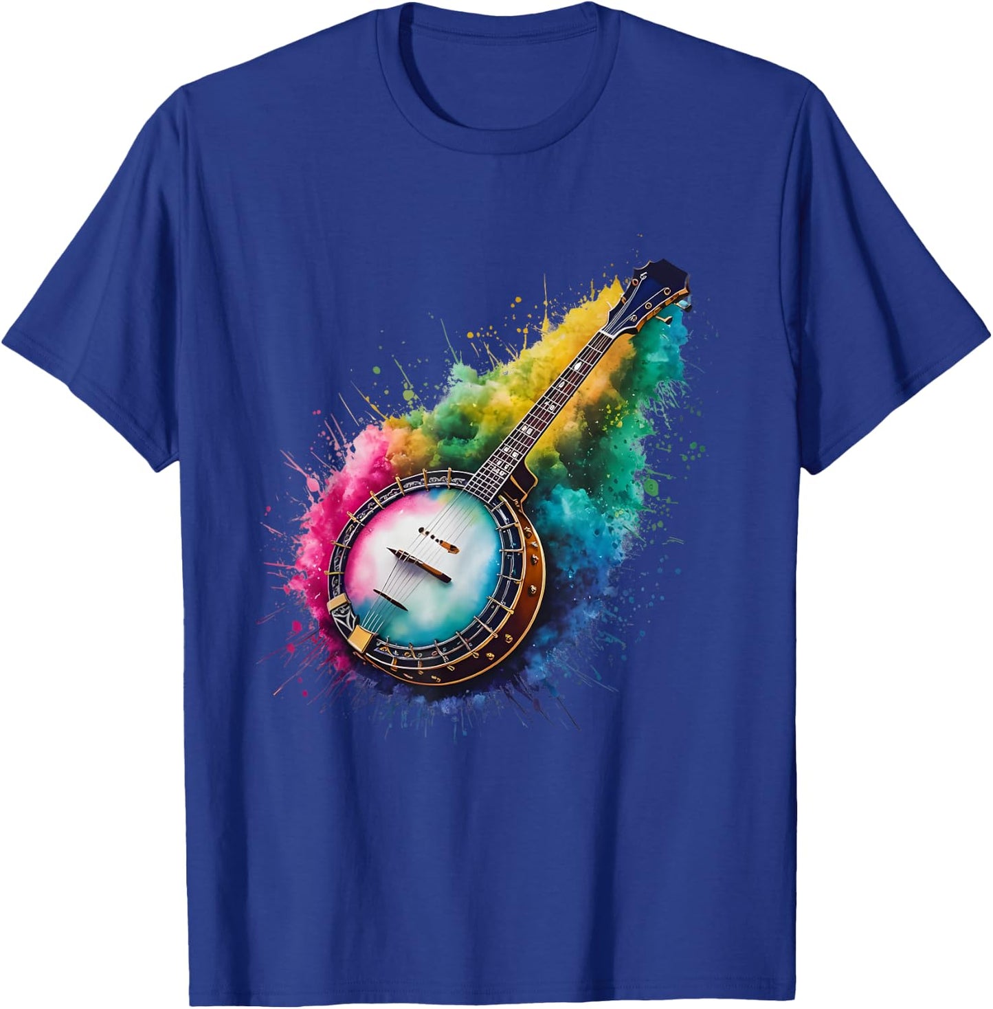 Playing Banjo Men Woman Colorful Watercolor Banjo T-Shirt - T-Shirt | Royal