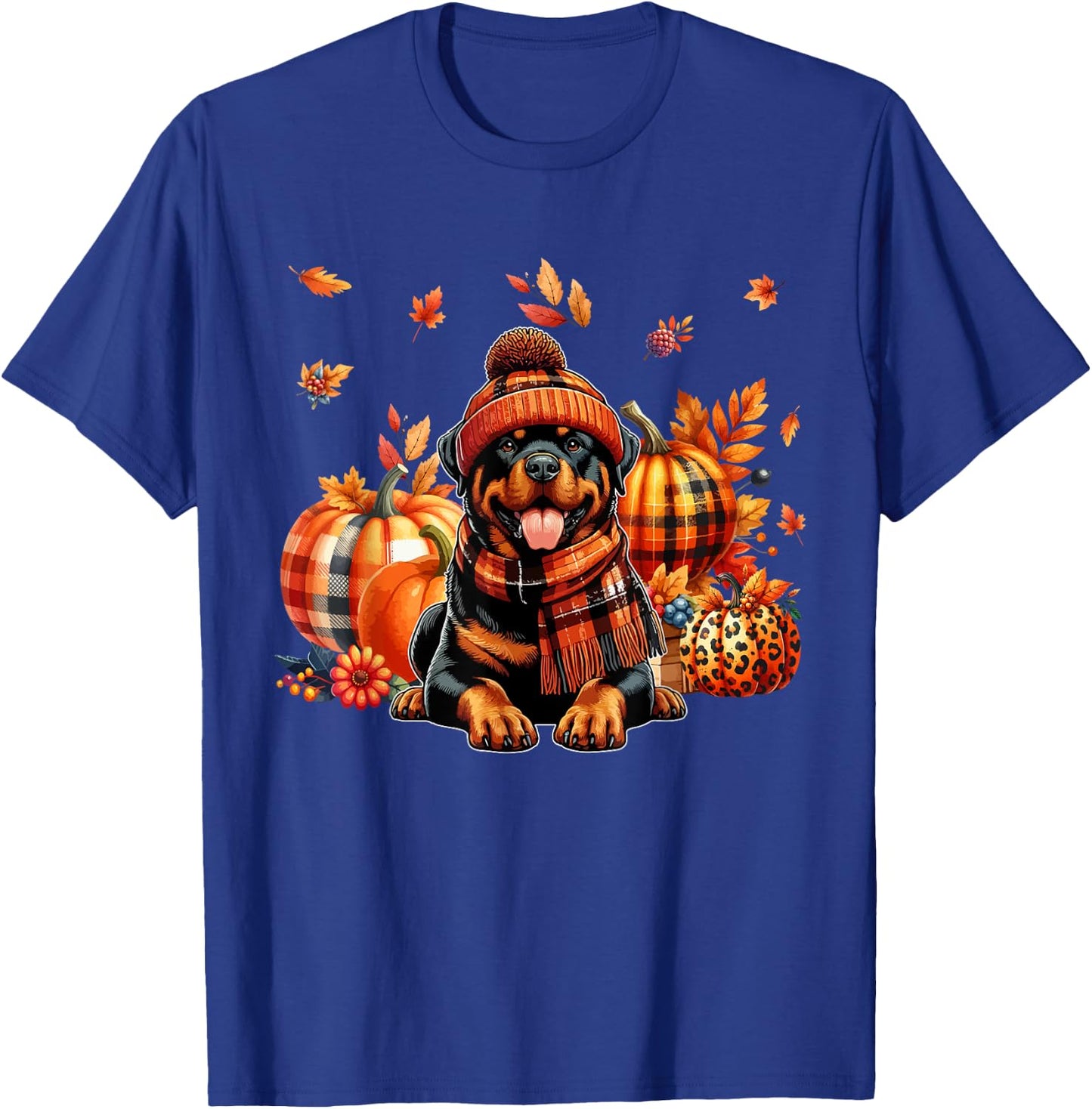 Rottweiler Thanksgiving Leopard Pumpkins Fall Leaves Lover T-Shirt - T-Shirt | Royal