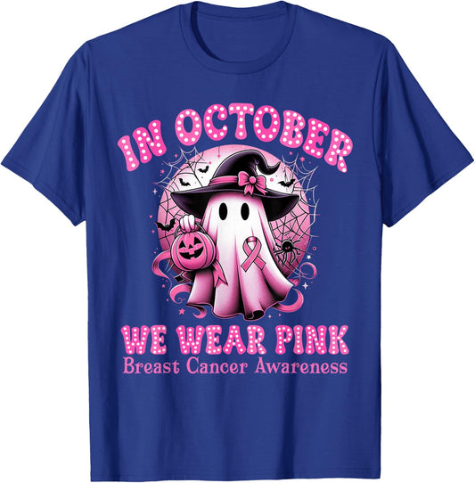 Breast Cancer In October We Wear Pink Witch Ghost Halloween T-Shirt - T-Shirt | Royal