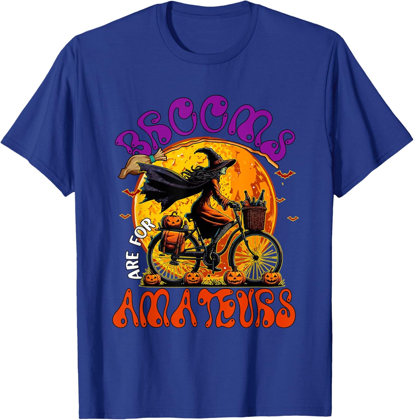Brooms Are For Amateurs Halloween Witch Riding Bicycle T-Shirt - T-Shirt | Royal