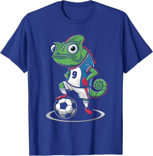 Chameleon Lizards Soccer Player Reptile T-Shirt - T-Shirt | Royal