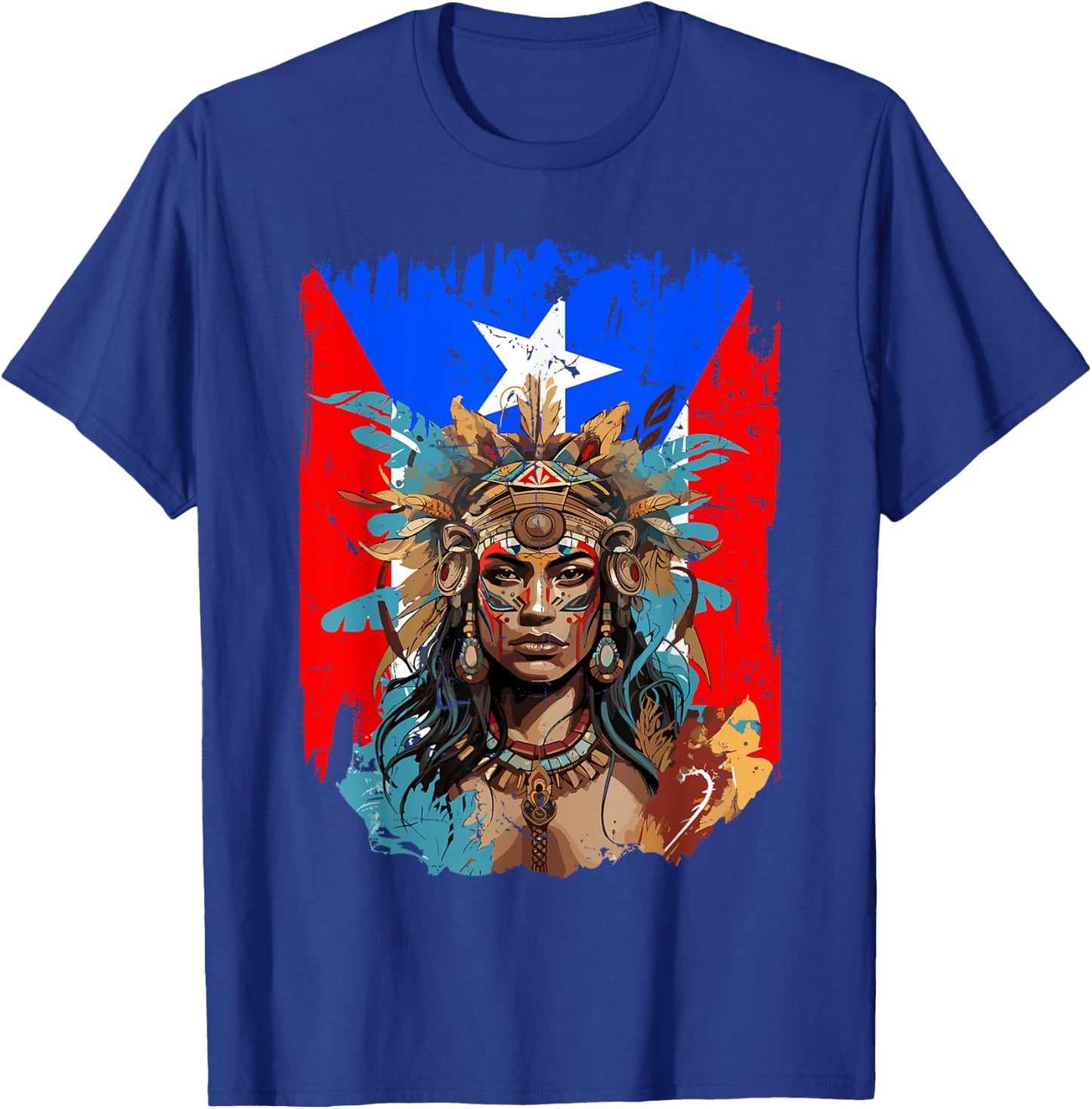 Boricua Taino Woman Puerto Rico Flag Hispanic Heritage Month T-Shirt - T-Shirt | Royal
