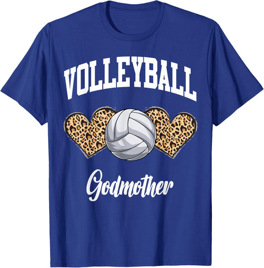 Volleyball Godmother Game Day Cute Leopard Pattern Heart T-Shirt - T-Shirt | Royal