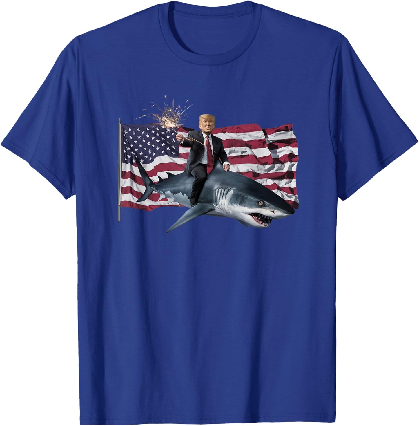 Patriotic Trump Shark American Pride USA Flag July 4th T-Shirt - T-Shirt | Royal