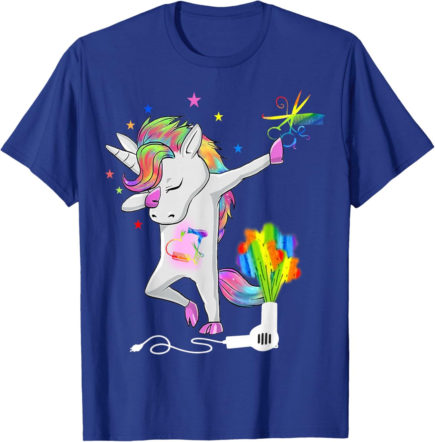 Funny HairStylist T Shirt Dabbing Unicorn Cosmetologist T-Shirt - T-Shirt | Royal