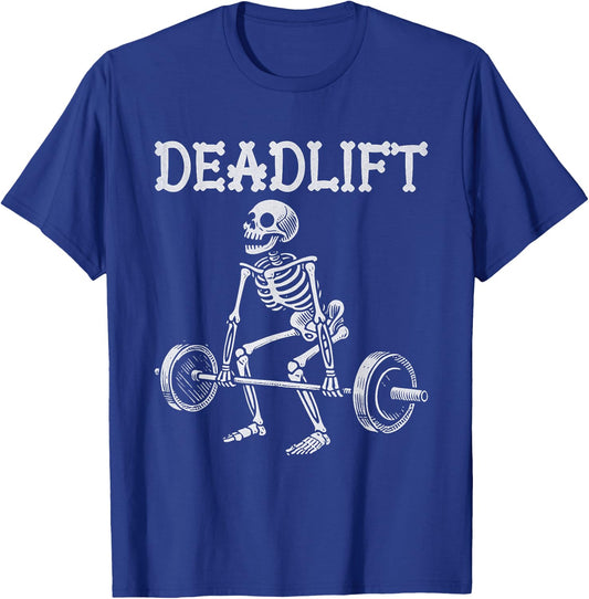DEADLIFT Funny Halloween Skeleton Weight Lifting Workout T-Shirt - T-Shirt | Royal