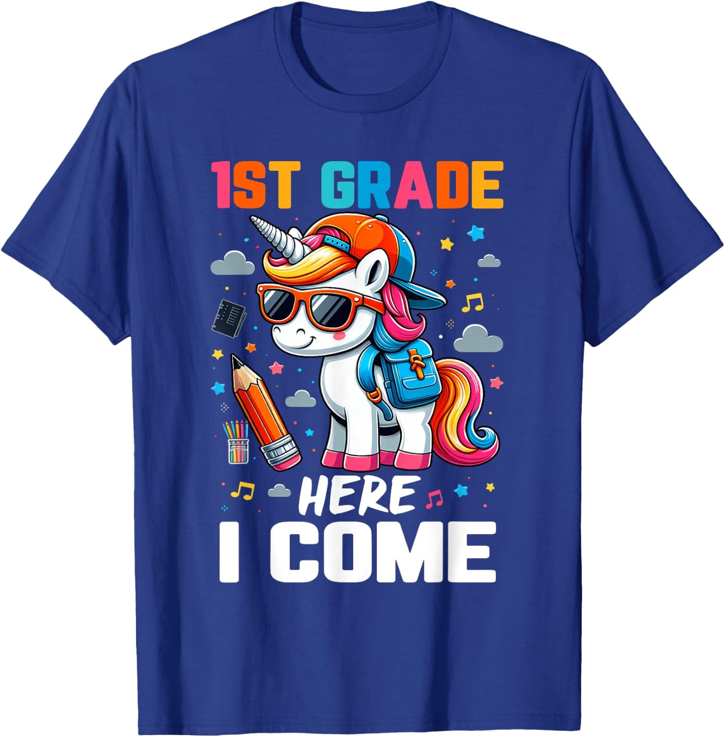 First 1st Grade Here I Come Shirt First Day Of School Girls T-Shirt - T-Shirt | Royal