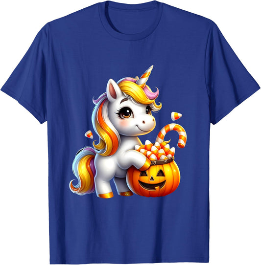 Unicorn Candy Corn Cute Halloween Unicorn Gift Kids Girls T-Shirt - T-Shirt | Royal
