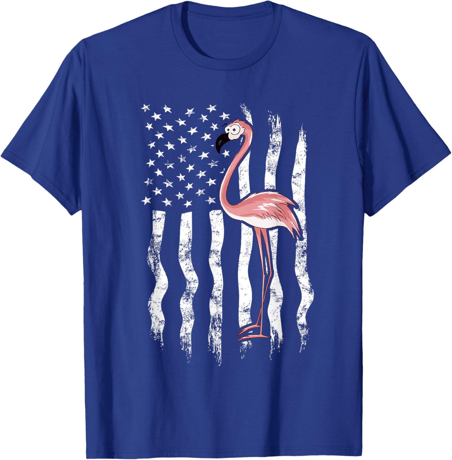USA American Flag Funny Cute Pink Cartoon Flamingo Small T-Shirt - T-Shirt | Royal
