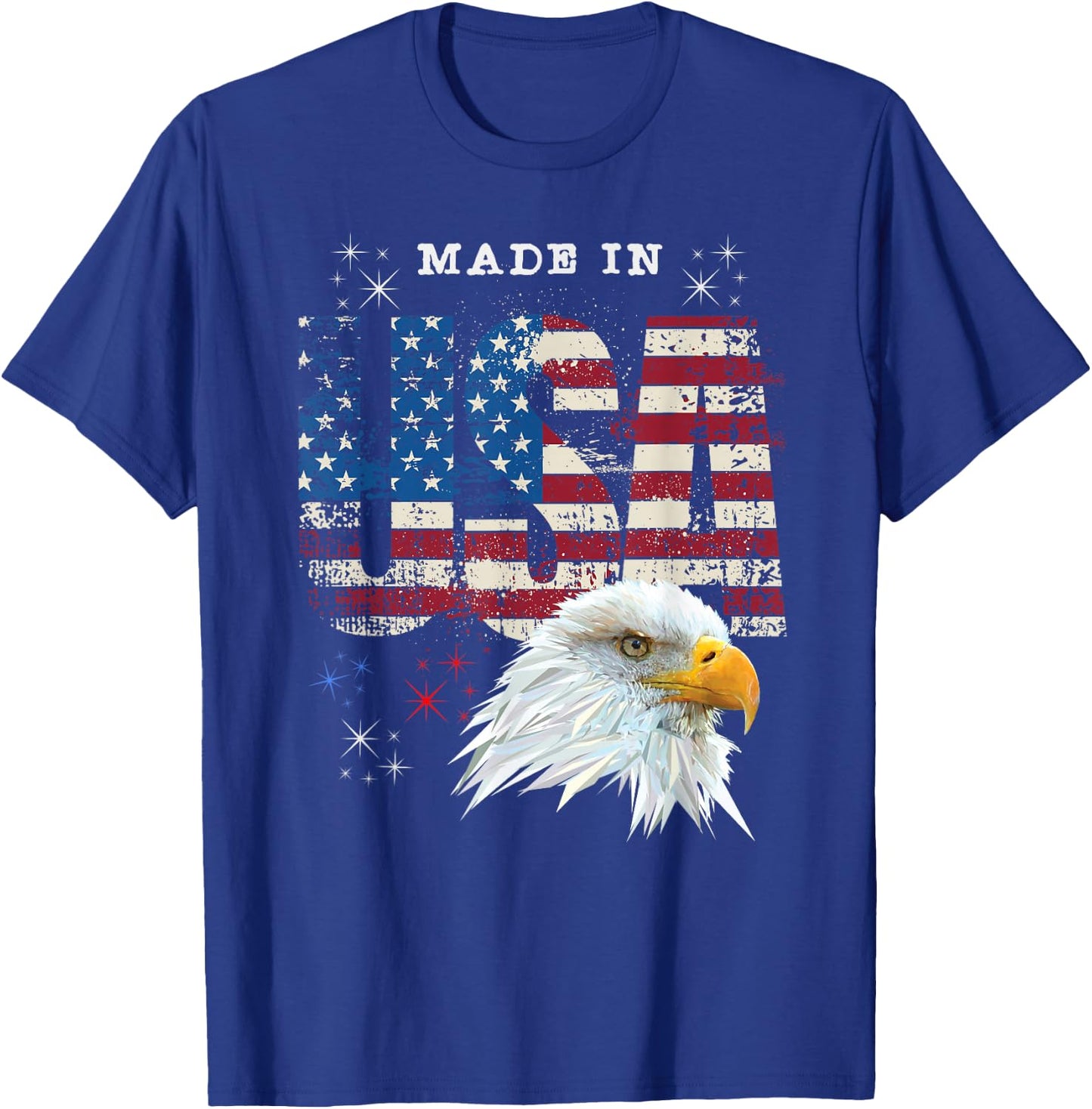 Made in USA Patriotic American Flag Bald Eagle America T-Shirt - T-Shirt | Royal