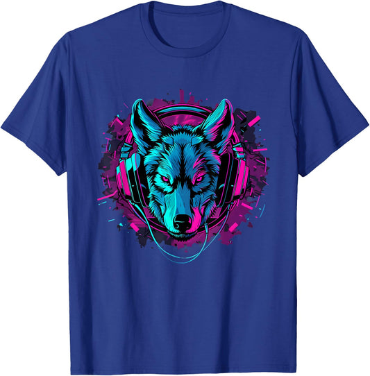 DJ Wolf Beatmaker Artwork Techno Music Headphones EDM T-Shirt - T-Shirt | Royal