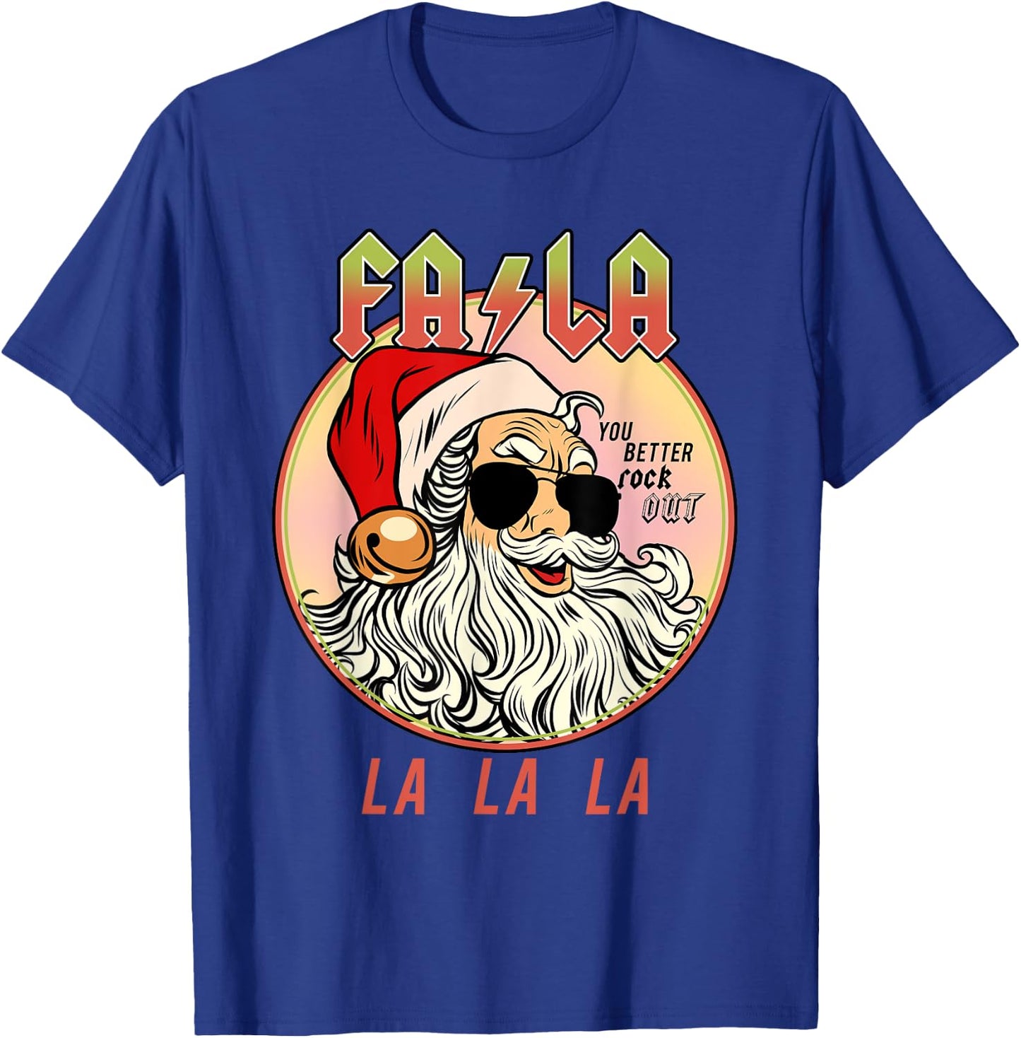 Rockstar Santa Clause Holiday Jingle Bell Rock and Roll T-Shirt - T-Shirt | Royal