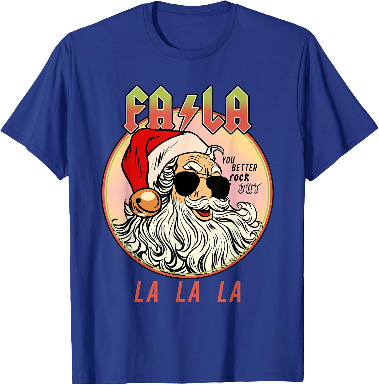 Rockstar Santa Clause Holiday Jingle Bell Rock and Roll T-Shirt - T-Shirt | Royal